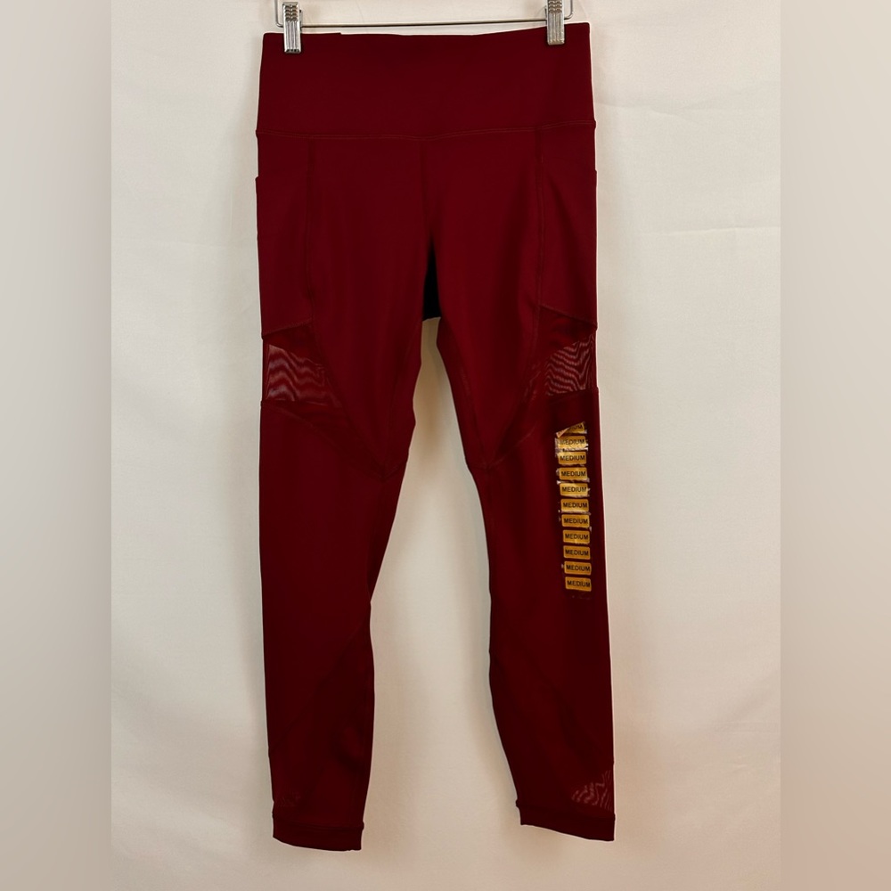 Member’s Mark High Waist Compression Burgundy Ankle Leggings Mesh Insert…